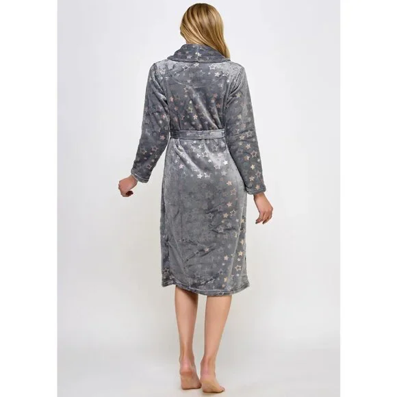 Estelle Metallic Star Print Plush Robe